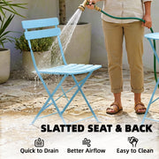 3pc Folding Metal Bistro Set for Small Gardens and Balconies, Light Blue Outsunny
