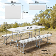 3 Piece Folding Picnic Table and Bench Set for Outdoor Dining and Camping White AOSOM