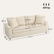 3 Seater Corduroy Sofa with Spring Cushion and Scatter Cushions for Living Room, Cream White