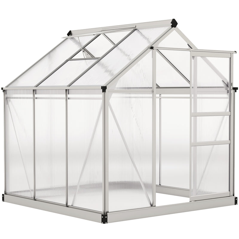 6x6ft Polycarbonate Greenhouse with Sliding Door for Garden Growers Clear AOSOM