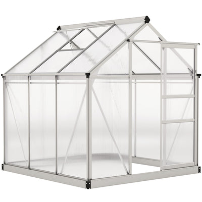 6x6ft Polycarbonate Greenhouse with Sliding Door for Garden Growers Clear AOSOM