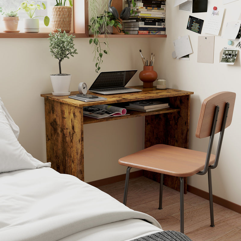 Wood Effect Work Desk With Storage Shelf Ideal For Home Office Or Study, Brown