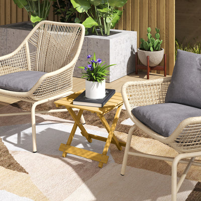 Small Wooden Foldable Square Outdoor Coffee Table for Garden and Patio by Outsunny