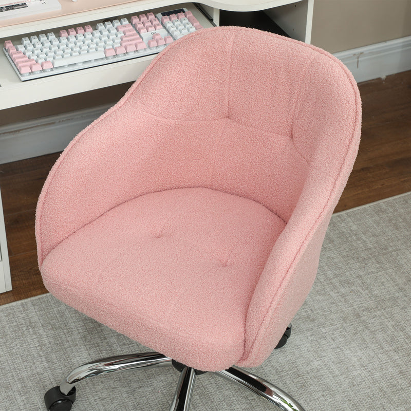 Teddy Fleece Swivel Office Chair With Padded Seat For Home Or Study Desk, Pink