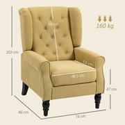 Retro Wingback Accent Chair With Button Tufting For Living Room Or Bedroom, Yellow