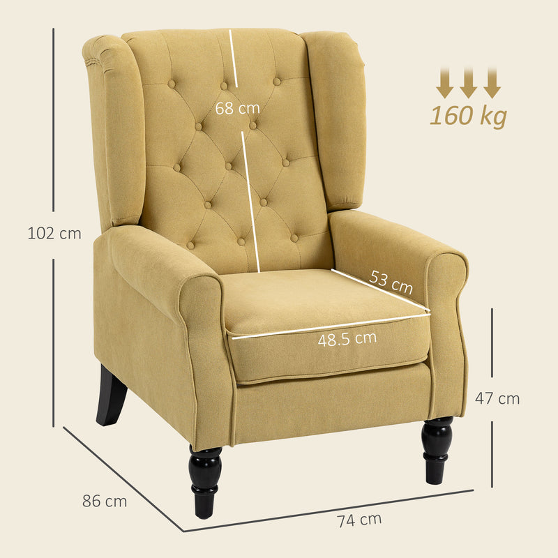 Retro Wingback Accent Chair With Button Tufting For Living Room Or Bedroom, Yellow