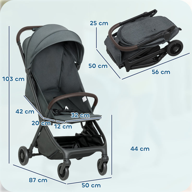 Lightweight Foldable Baby Stroller with Adjustable Seat and Canopy Ideal for Travel Dark Grey AOSOM