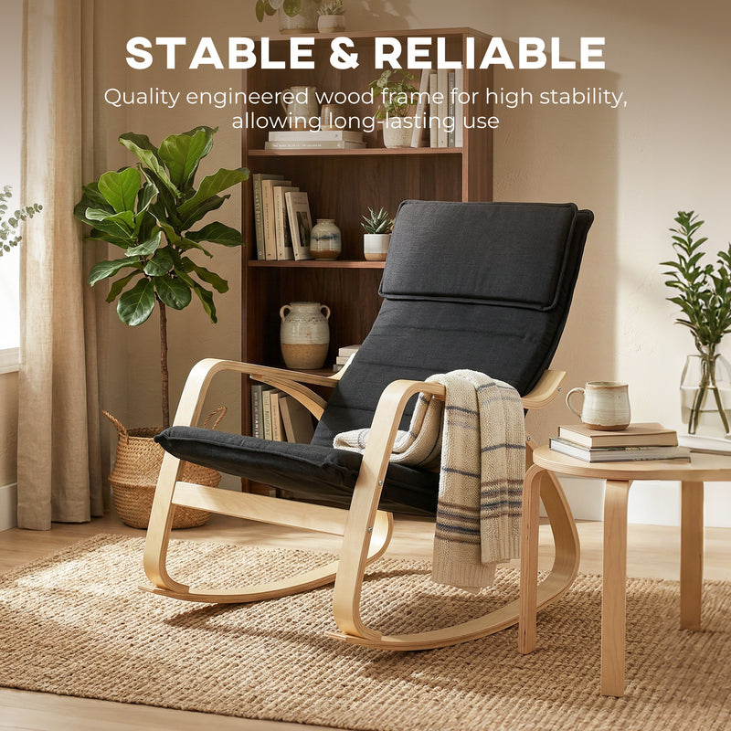 Rocking Chair with High Back and Cushioned Seat for Relaxing at Home Black AOSOM