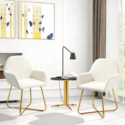 Set of 2 Cream White Upholstered Accent Chairs with Gold Legs for Living Room by HOMCOM