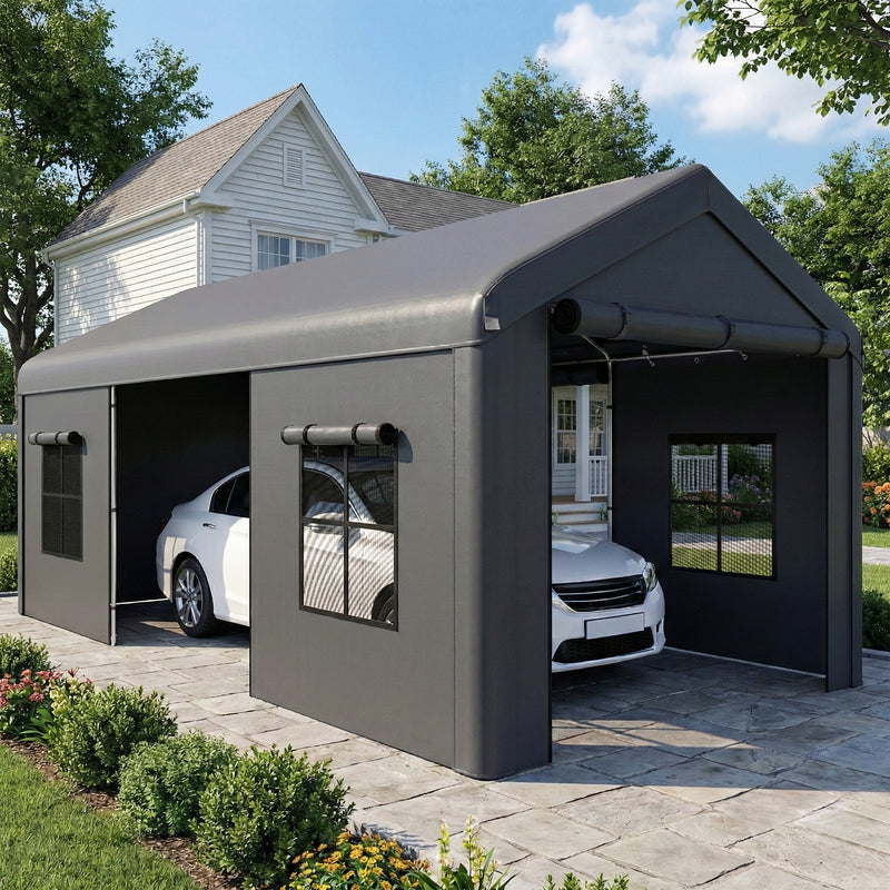 Carport with Full Weather Protection for Cars and Outdoor Storage 3 x 6 m Dark Grey Outsunny