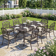 Patio Dining Set for 8 Cast Aluminium with Cushioned Chairs and Weatherproof Table, Bronze and Khaki Outsunny