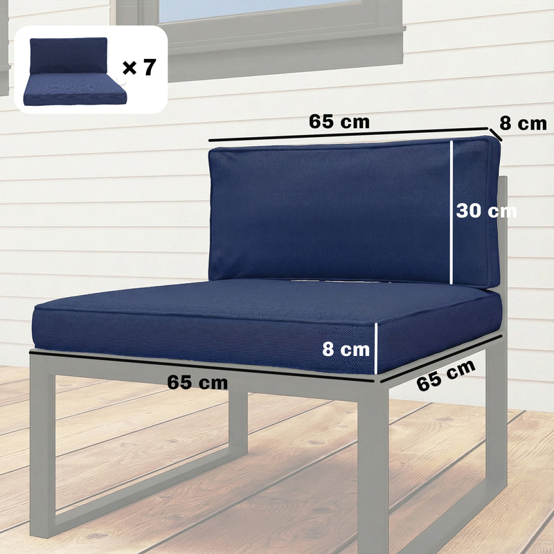 Rattan Sofa Cushion Set for 7 Seats with Removable Washable Covers Dark Blue