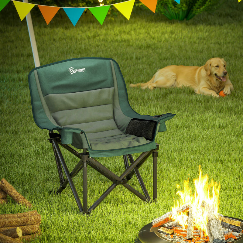 Folding Camping Chair with Padded Seat and Cup Holders for Garden or Outdoor Use Olive Green