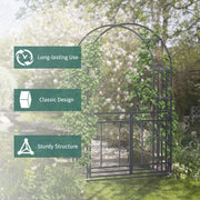 Dark Grey Metal Garden Arch with Double Gates for Climbing Plants and Vines