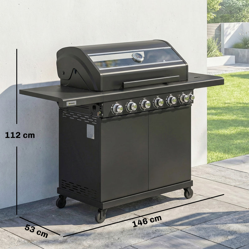 6 Burner Gas BBQ Grill With Side Burner for Easy Outdoor Cooking and Entertaining in the Garden Black Outsunny