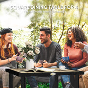 Brown Square Garden Dining Table Slatted Top with Parasol Hole Metal Frame by Outsunny