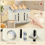 Electric Kettle and 4 Slice Toaster Set with Rapid Boil and Browning Control Cream