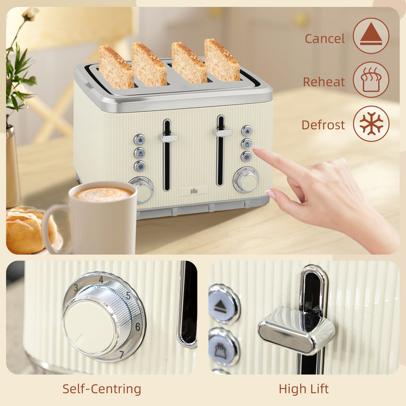 Electric Kettle and 4 Slice Toaster Set with Rapid Boil and Browning Control Cream