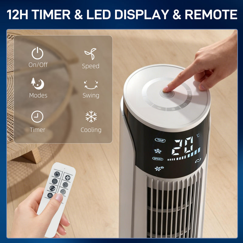 Tower Fan with Ice Cooling for Whole Room Comfort and Space Saving White AOSOM
