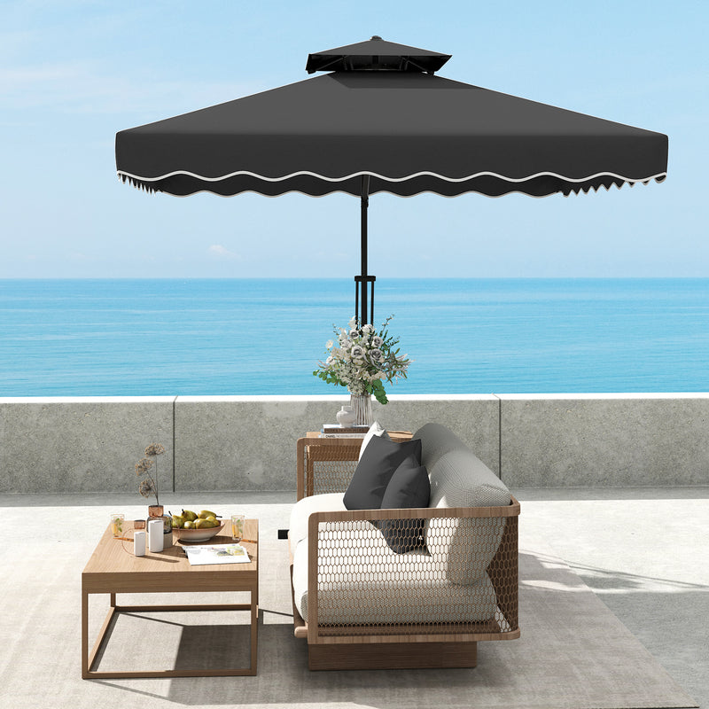 Black 2.5m Cantilever Garden Parasol with Ruffled Double Top and Cross Base by Outsunny