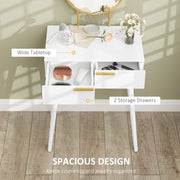 White Dressing Table with Round Mirror and Storage Drawer by Homcom