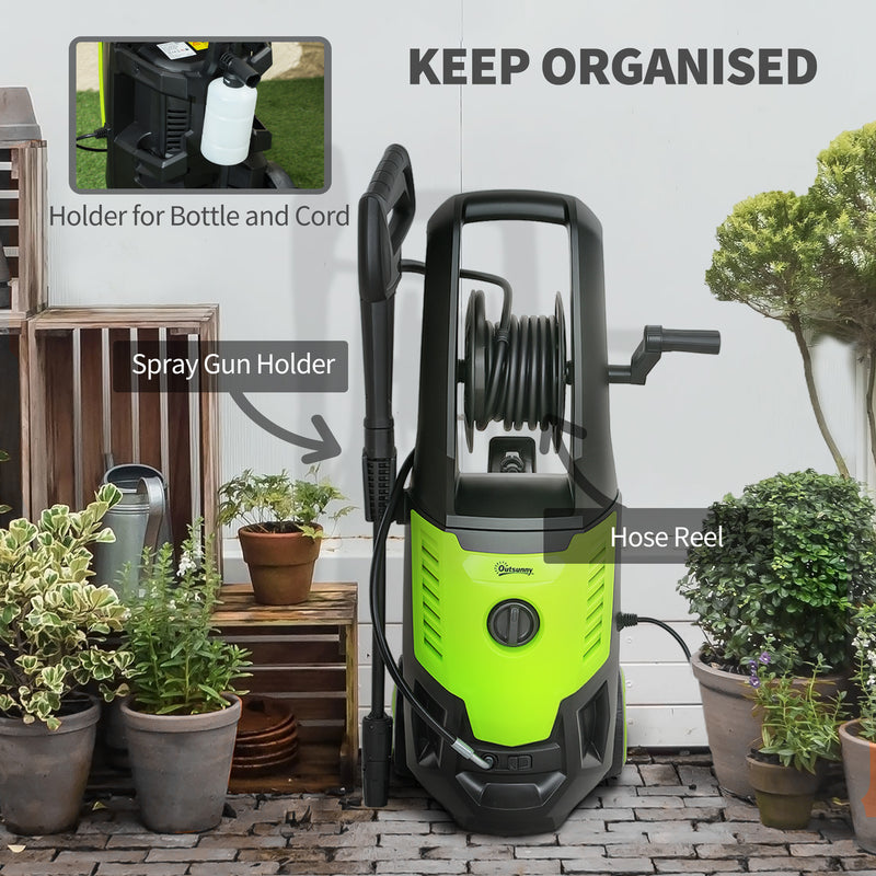 2200W High Pressure Washer 170 Bar 420L/h Flow With Adjustable Nozzle and Hose Reel by Outsunny AOSOM