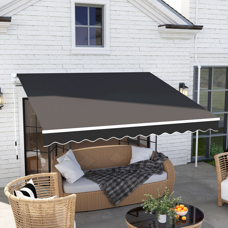 Black 3 x 2.5m Retractable Garden Awning Manual Canopy Sun Shade With Crank Handle by Outsunny