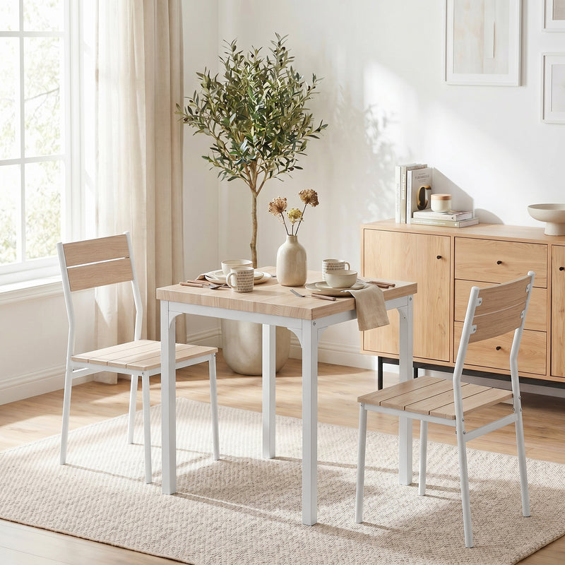Compact Dining Table and 2 Chairs Set for Small Kitchens or Flats Oak Wood Effect White