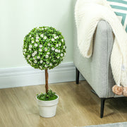 Set of 2 Artificial Topiary Trees with White Roses 60cm for Indoor and Outdoor by HOMCOM