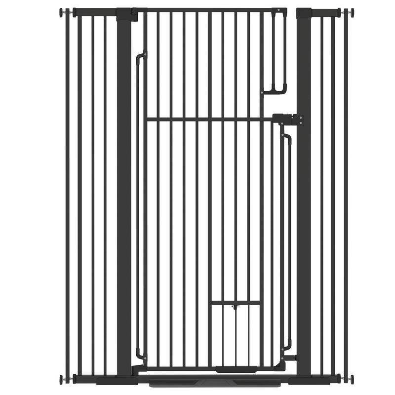 Extra Tall Dog Gate With Cat Door For Wide Doorways And Stairs Pressure Mounted Black