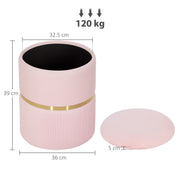 Velvet Storage Ottoman with Hidden Compartment for Bedroom or Living Room Pink AOSOM