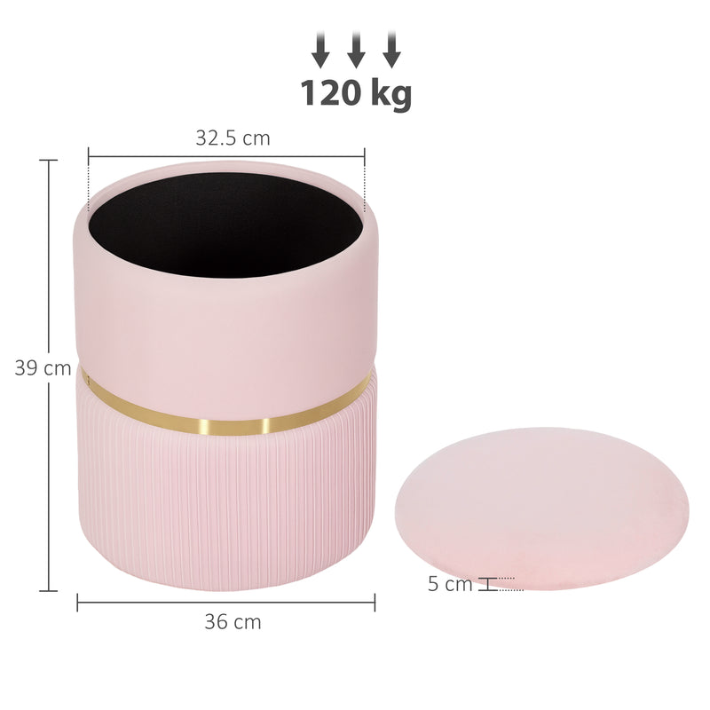 Velvet Storage Ottoman with Hidden Compartment for Bedroom or Living Room Pink AOSOM