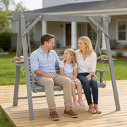 Wooden Garden Swing Bench with Side Tables for Relaxing Outdoors Seats 3 Fir Wood, Dark Grey Outsunny
