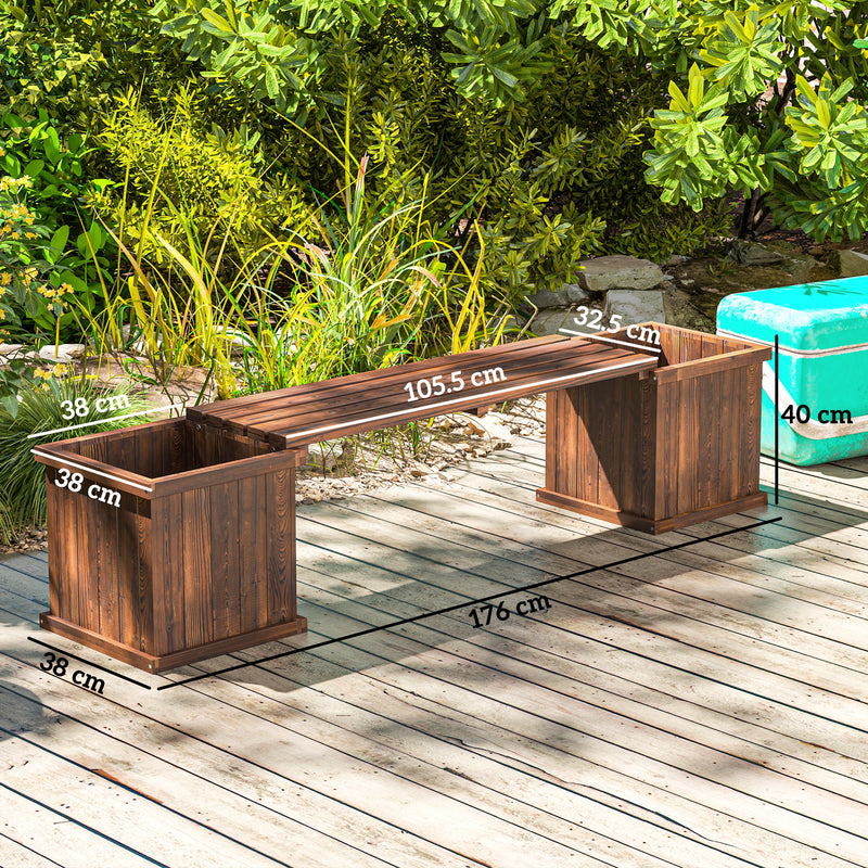Wooden Raised Garden Planter Bench for Easy Plant Care and Outdoor Seating Carbonised Finish