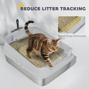 XXL Stainless Steel Cat Litter Box with High Sides and Scoop for Easy Cleaning, Silver