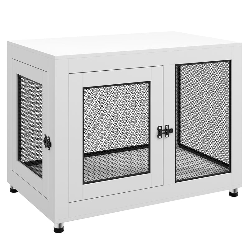 2 in 1 Dog Crate and Side Table with Cushion and Double Doors for Large Dogs Grey