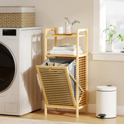 Bamboo Laundry Cabinet With Tilt Out Hamper Removable Liner Ideal For Bathrooms, Natural Wood