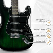 Electric Guitar Starter Set with 15W Amp and Carry Bag Perfect for Beginner Players Dark Green AOSOM