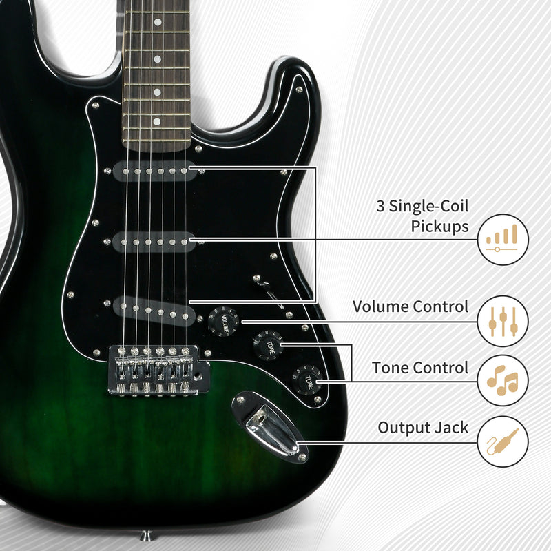 Electric Guitar Starter Set with 15W Amp and Carry Bag Perfect for Beginner Players Dark Green AOSOM