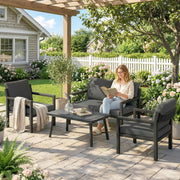 4 Piece Rattan Garden Furniture Set with Loveseat, Armchairs and Coffee Table — Beige or Dark Grey Outsunny