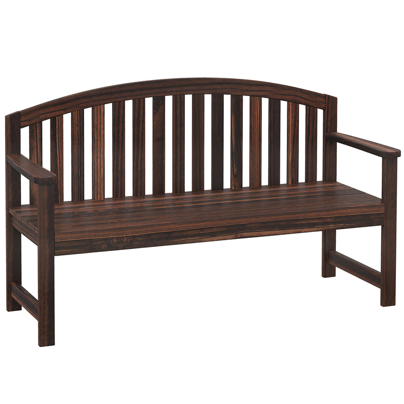 Wooden Garden Bench for Two with Curved Back and Armrests for Outdoor Comfort Carbonised Finish Outsunny