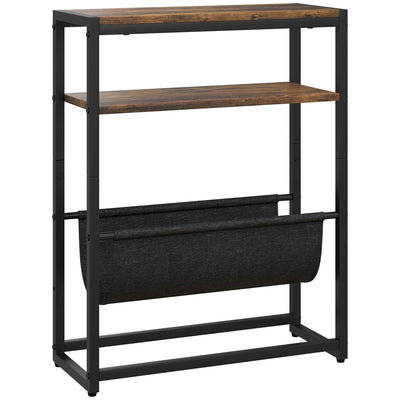 Narrow Side Table with 3 Tier Storage and Magazine Rack for Living Room or Bedroom Ru AOSOM