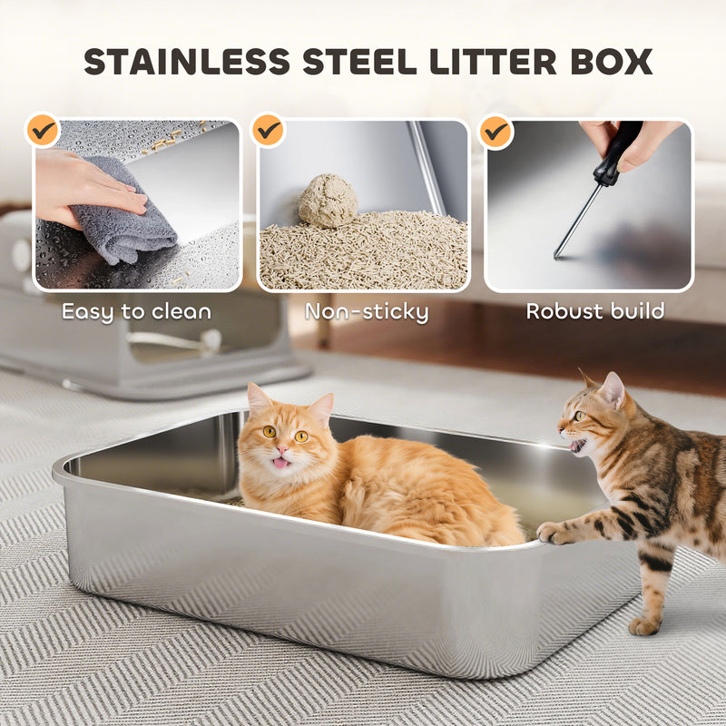 XXL Stainless Steel Covered Cat Litter Box With Flip Cover And Scoop Easy To Clean, Controls Odours, Grey