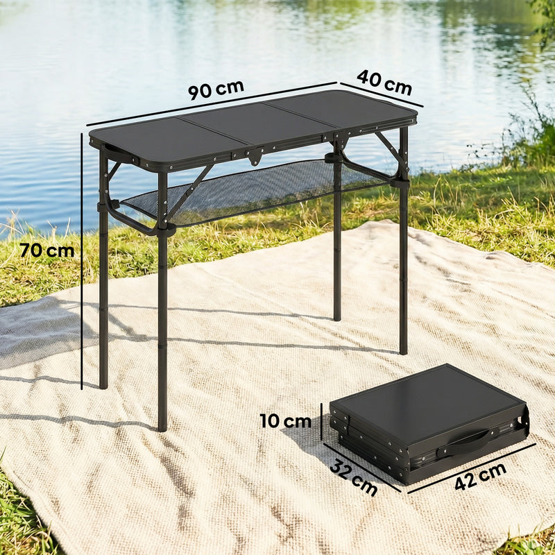Folding Picnic Table with Mesh Shelf for Easy Outdoor Meals and Camping Black