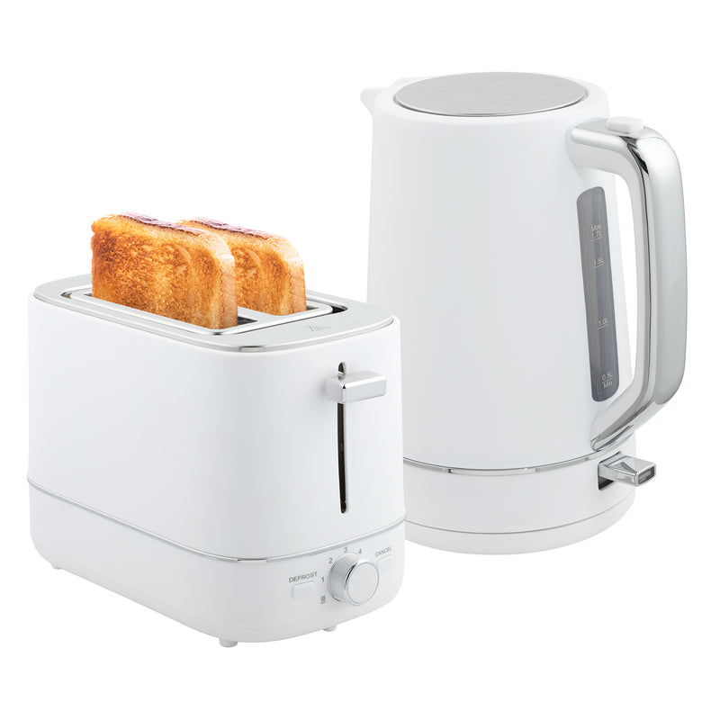 White 1.7L Fast Boil Cordless Kettle and 2 Slice Toaster Set With 6 Browning Levels by HOMCOM