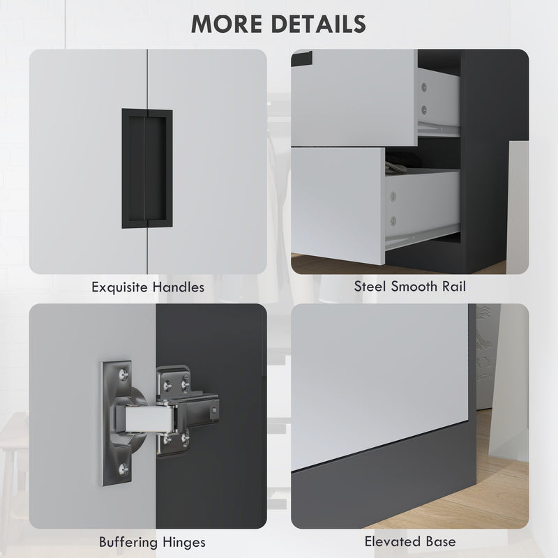 Modern 2 Door Bedroom Wardrobe With Hanging Rail and 3 Storage Drawers, Grey