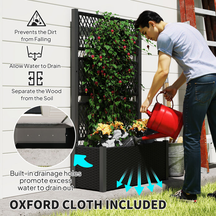 Charcoal Grey Garden Planter Box with Trellis for Climbing Plants and Vegetables by Outsunny