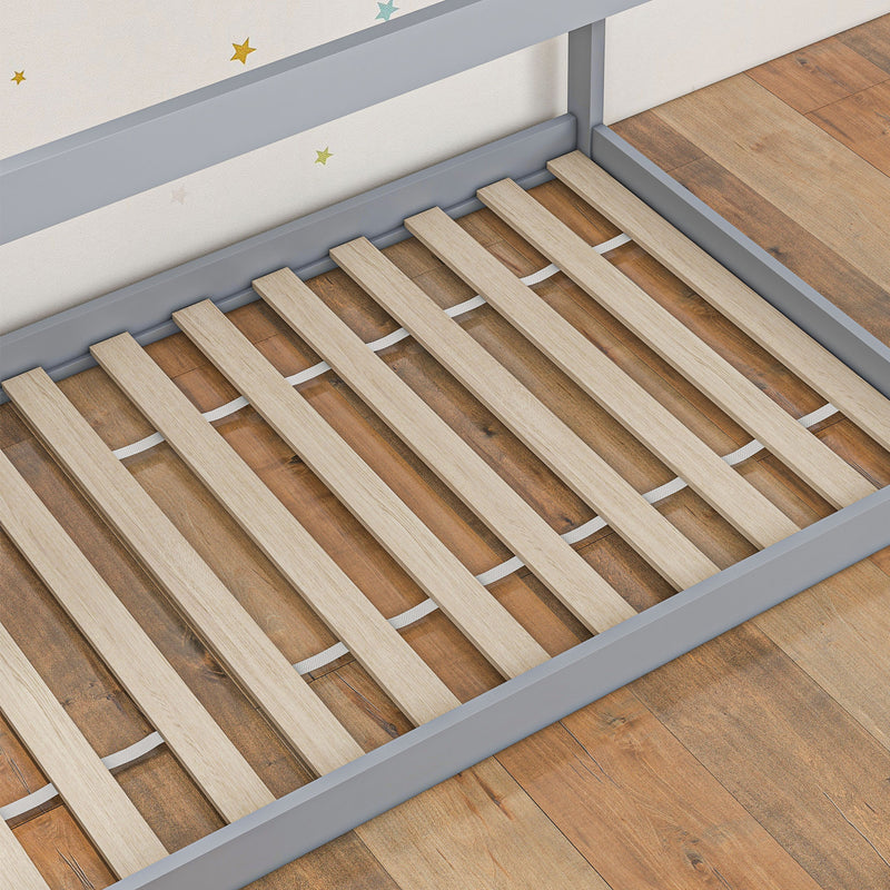 Scandinavian Style Wooden Single Bed Frame For Kids With Solid Pine Base Grey