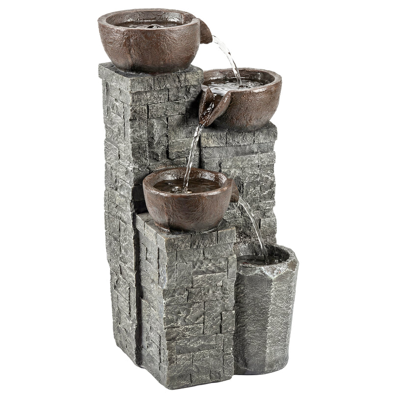 Garden Water Fountain with LED Lights for Relaxing Outdoor Spaces Rustic Brown AOSOM