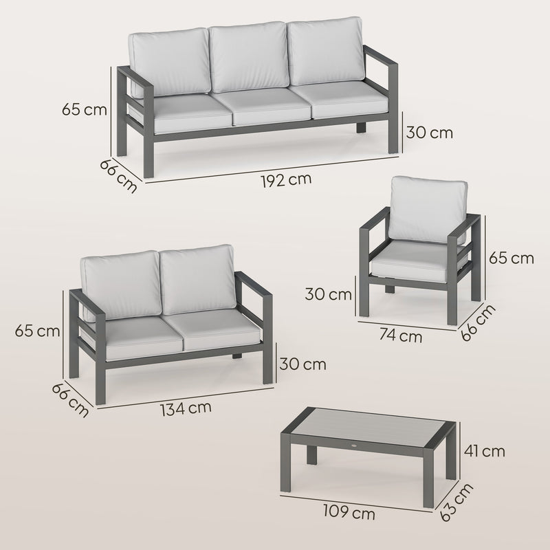 Metal Garden Furniture Set with Deep Cushions for All Weather Comfort, Dark Grey